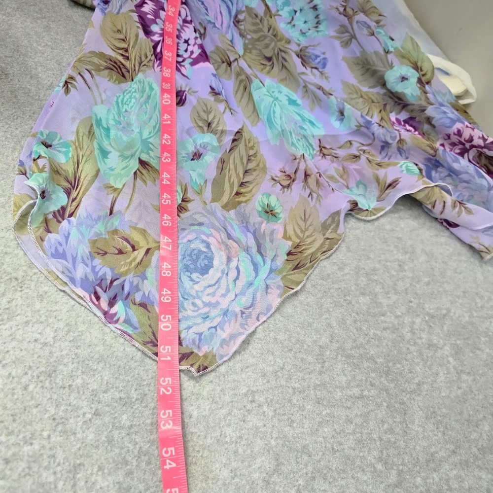 Vintage Meghan Mathews Midi Dress 10 Lilac Floral Asymmetrical Fairy Y2K Flutter - Picture 7 of 12